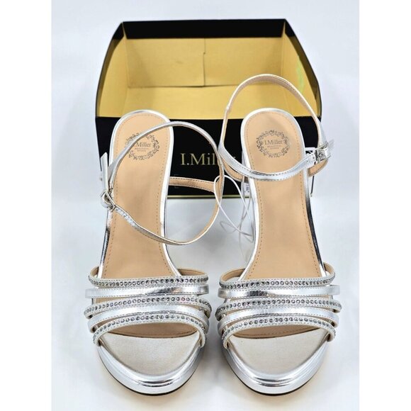 I. Miller Womens Sylas Strappy Heeled Sandals Silver & Rhinestones Size 11 - Picture 3 of 9